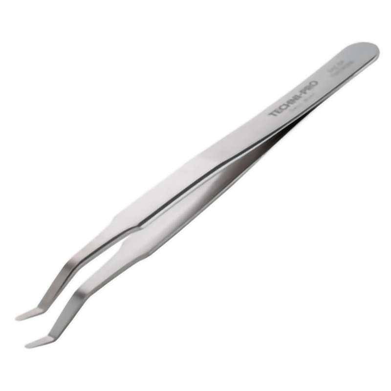 High Precision Tweezers, Style 2A, Anti-Acid/Anti-Mag, SS, Bent, Round, 4.7"